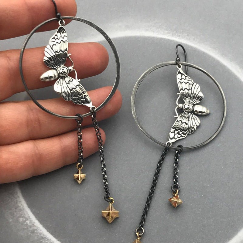 Skull Earrings Moth Pendant-Jewearrings