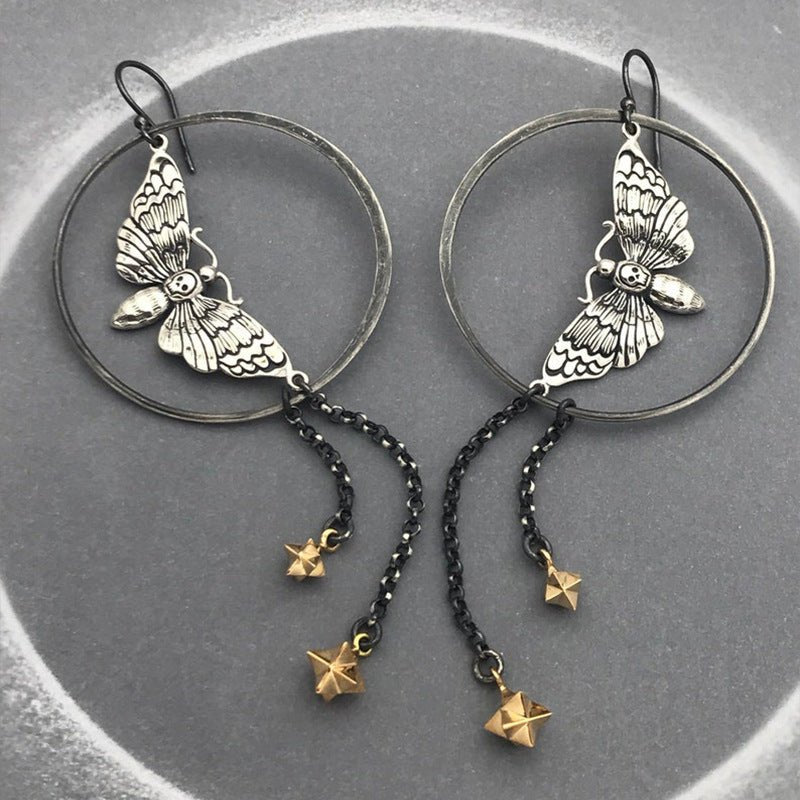 Skull Earrings Moth Pendant-Jewearrings