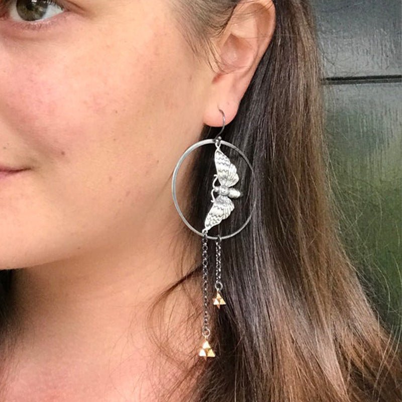 Skull Earrings Moth Pendant-Jewearrings