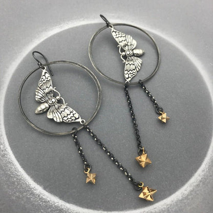 Skull Earrings Moth Pendant-Jewearrings