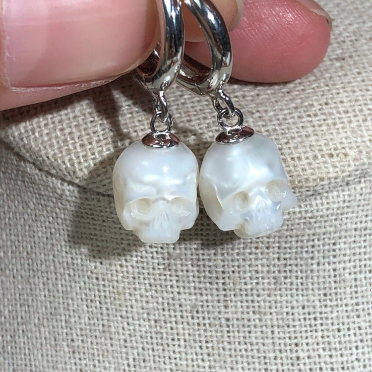 Skull Earrings Pearl Silver-Jewearrings