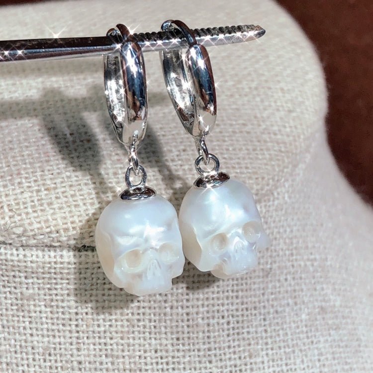 Skull Earrings Pearl Silver-Jewearrings