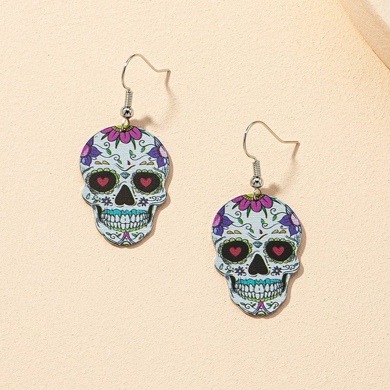 Skull Earrings Printed Halloween Earrings-Jewearrings