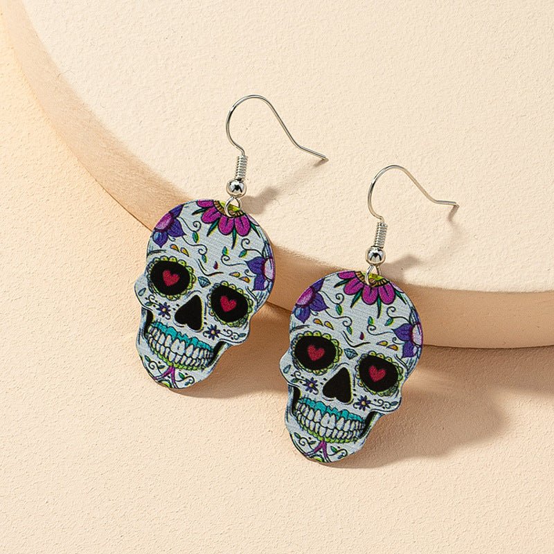 Skull Earrings Printed Halloween Earrings-Jewearrings