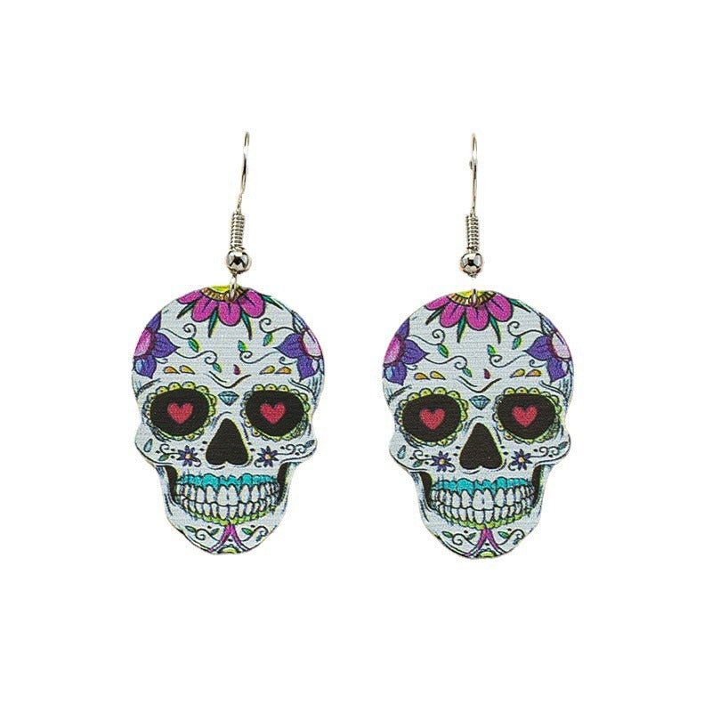 Skull Earrings Printed Halloween Earrings-Jewearrings