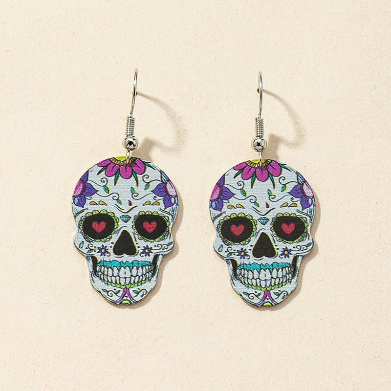 Skull Earrings Printed Halloween Earrings-Jewearrings