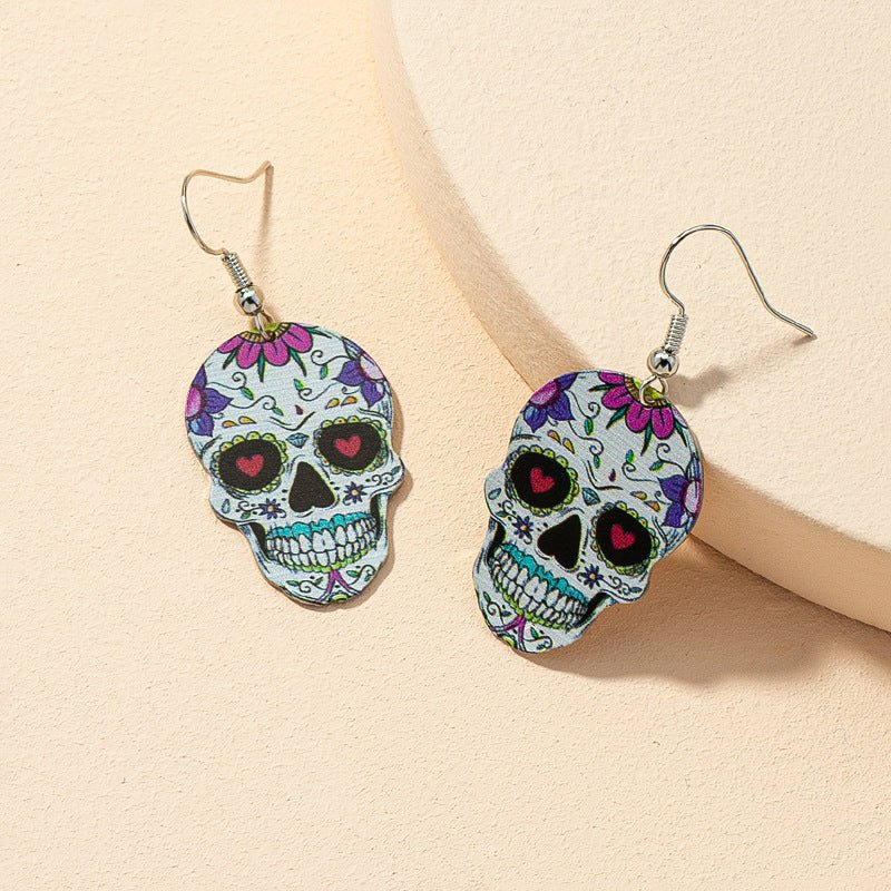 Skull Earrings Printed Halloween Earrings-Jewearrings