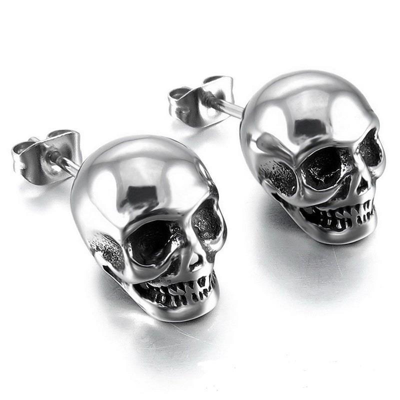 Skull Earrings Punk Rock Mens-Jewearrings