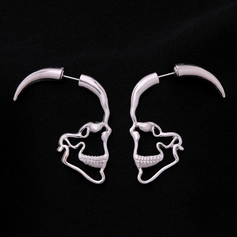 Skull Earrings Punk Silver Earrings-Jewearrings