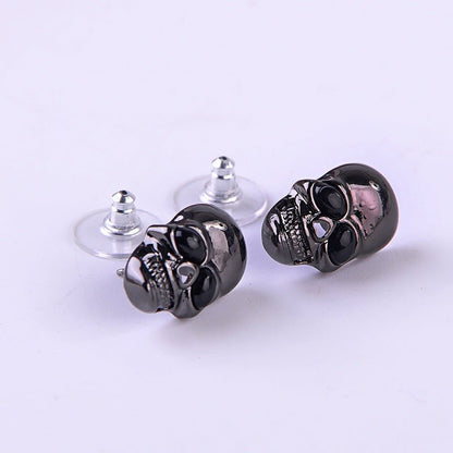 Skull Earrings Punk Transparent Black-Jewearrings