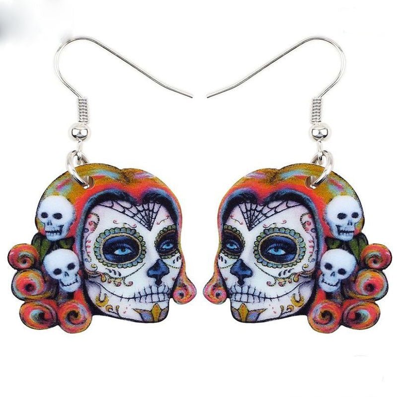 Skull Earrings Rose Skull Acrylic Earrings-Jewearrings