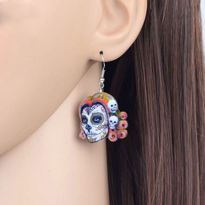 Skull Earrings Rose Skull Acrylic Earrings-Jewearrings