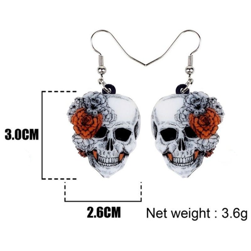 Skull Earrings Rose Skull Acrylic Earrings-Jewearrings