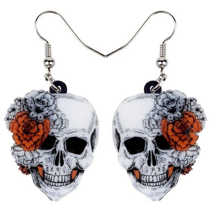 Skull Earrings Rose Skull Acrylic Earrings-Jewearrings