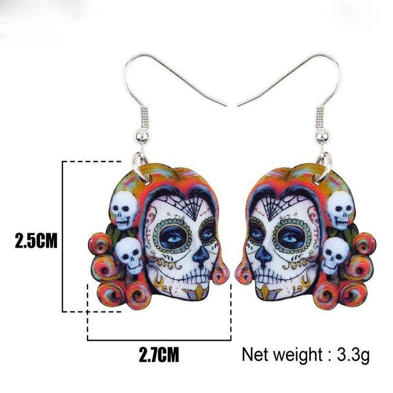 Skull Earrings Rose Skull Acrylic Earrings-Jewearrings