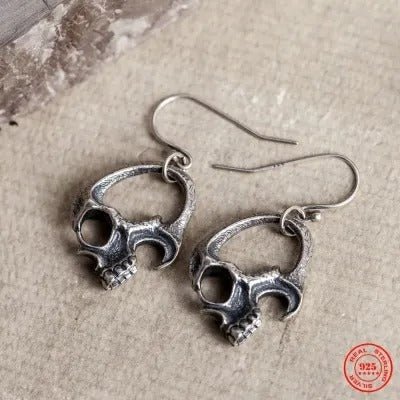 Skull Earrings S925 Silver Gothic Headwear-Jewearrings