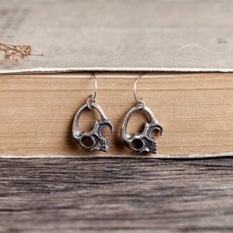 Skull Earrings S925 Silver Gothic Headwear-Jewearrings