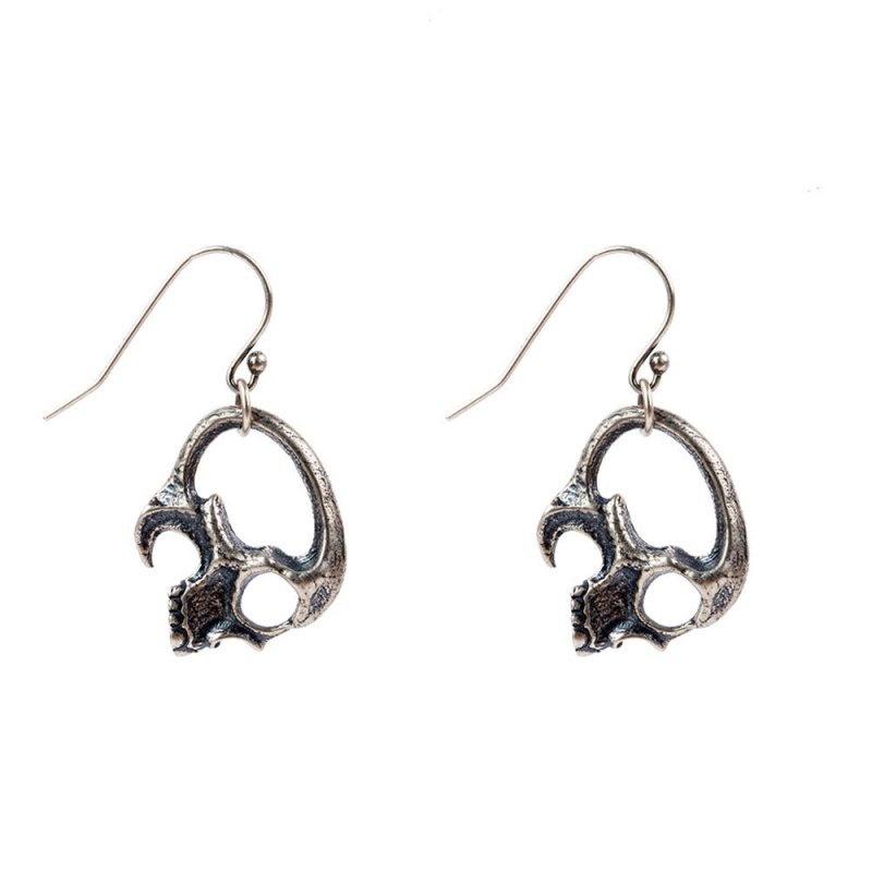 Skull Earrings S925 Silver Gothic Headwear-Jewearrings