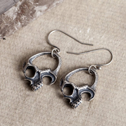 Skull Earrings S925 Silver Gothic Headwear-Jewearrings