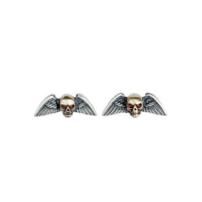 Skull Earrings S925 Sterling Silver Retro Wings Studs-Jewearrings