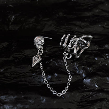 Skull Earrings Silver Ghost Hand Stud Earrings-Jewearrings