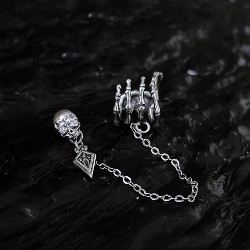 Skull Earrings Silver Ghost Hand Stud Earrings-Jewearrings