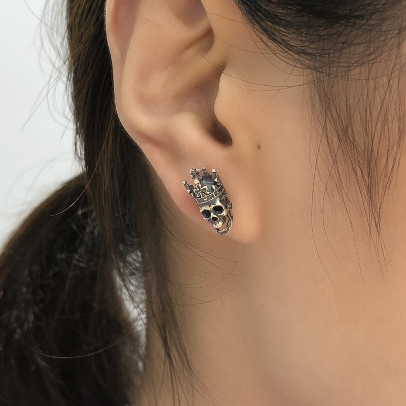 Skull Earrings Silver King Crown Vintage-Jewearrings