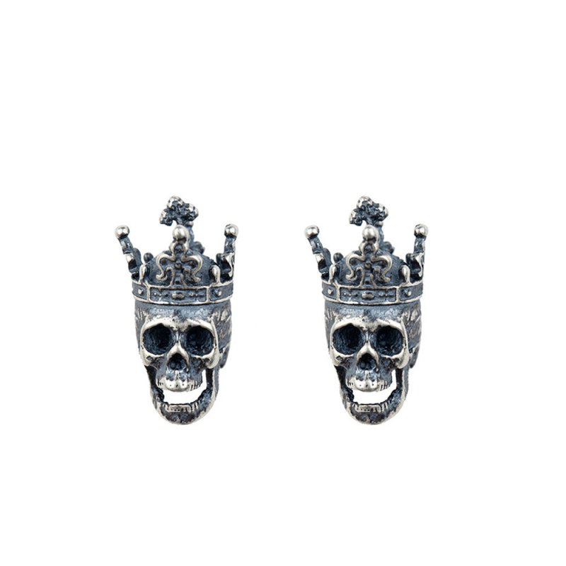 Skull Earrings Silver King Crown Vintage-Jewearrings