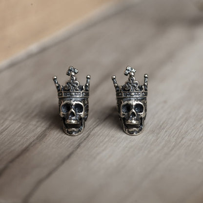 Skull Earrings Silver King Crown Vintage-Jewearrings