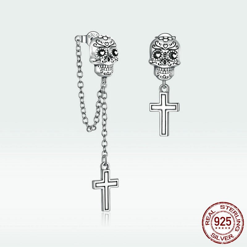 Skull Earrings Silver Skull Cross Earrings-Jewearrings