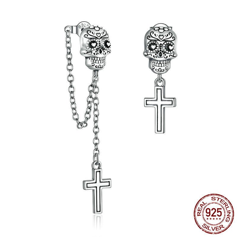 Skull Earrings Silver Skull Cross Earrings-Jewearrings