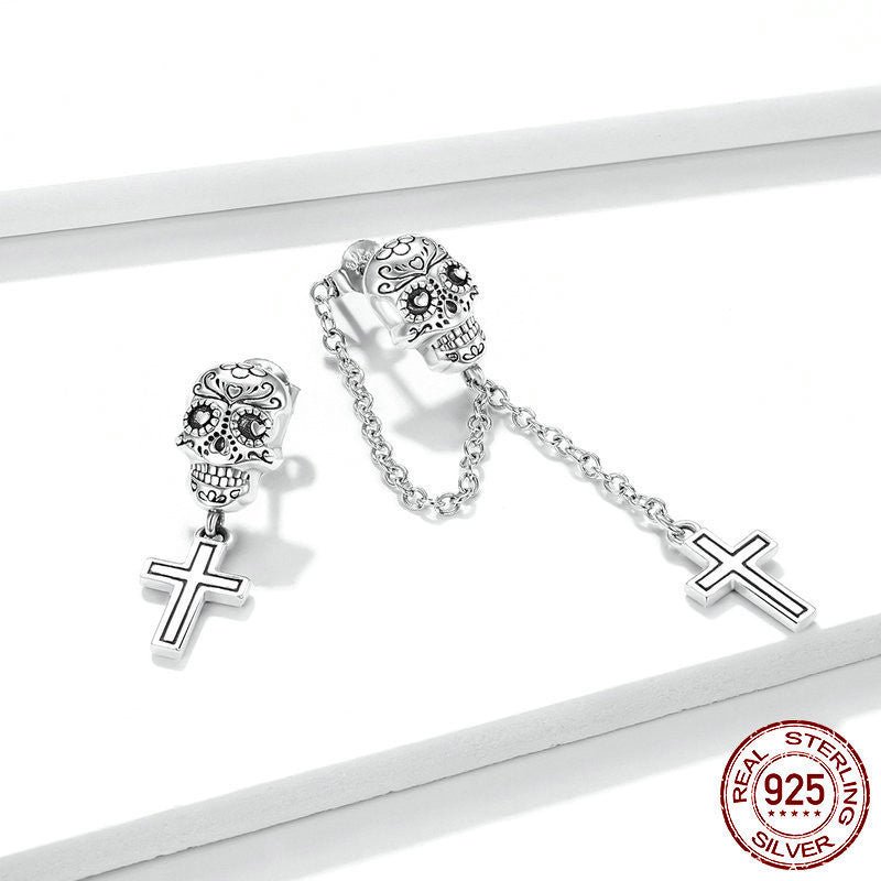 Skull Earrings Silver Skull Cross Earrings-Jewearrings