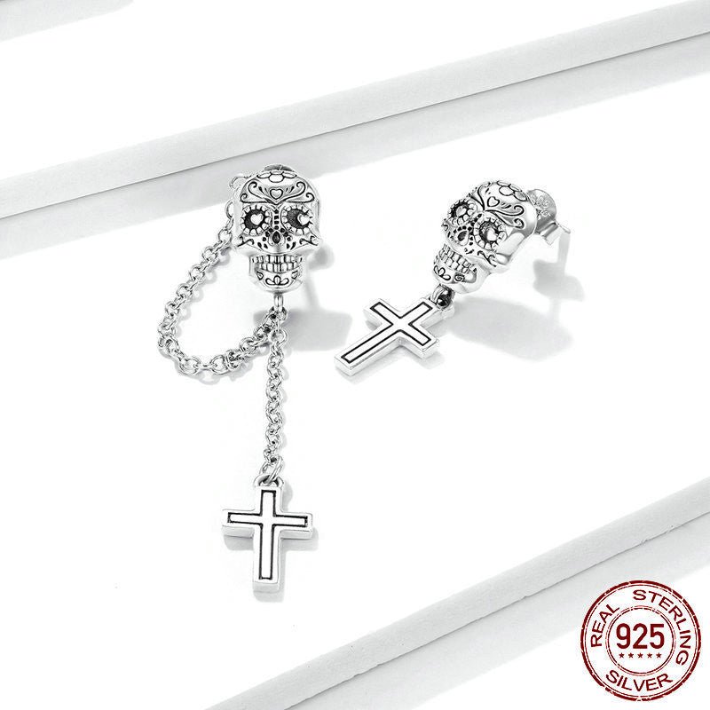 Skull Earrings Silver Skull Cross Earrings-Jewearrings