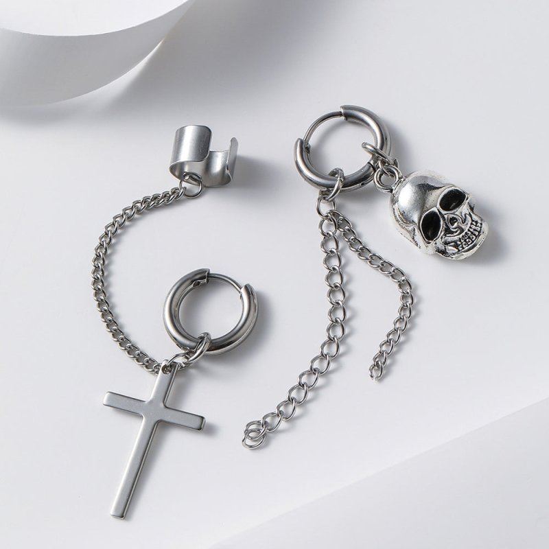 Skull Earrings Stainless Steel Cross-Jewearrings