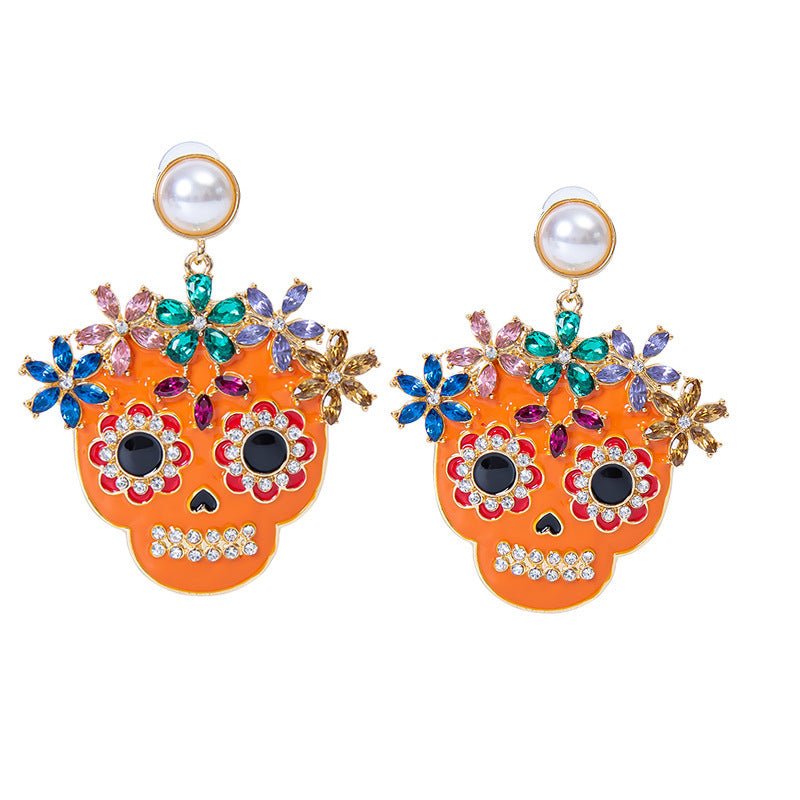 Skull Earrings Statement Diamond Earrings-Jewearrings