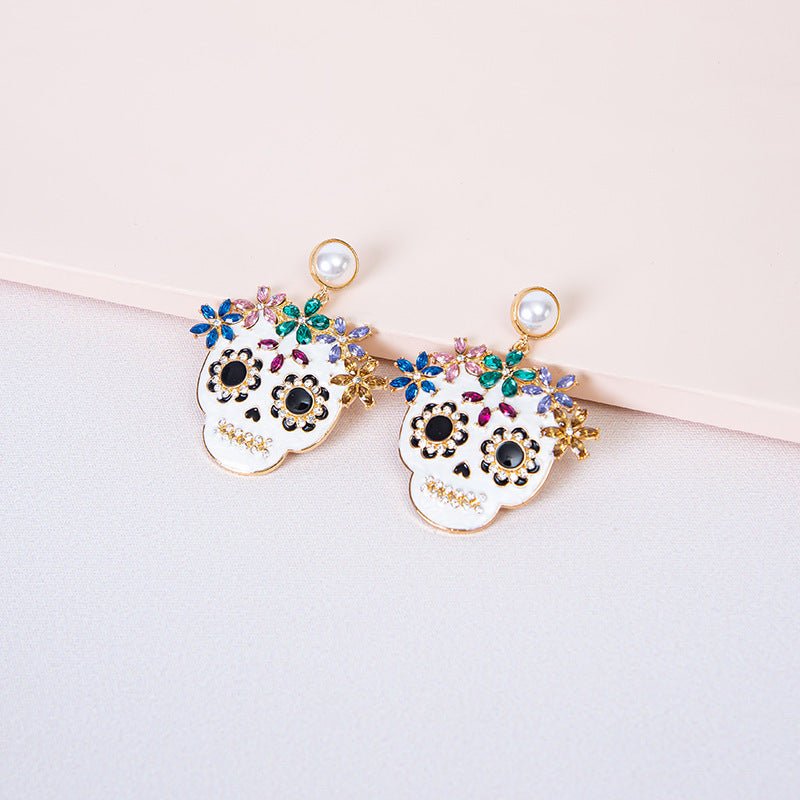 Skull Earrings Statement Diamond Earrings-Jewearrings