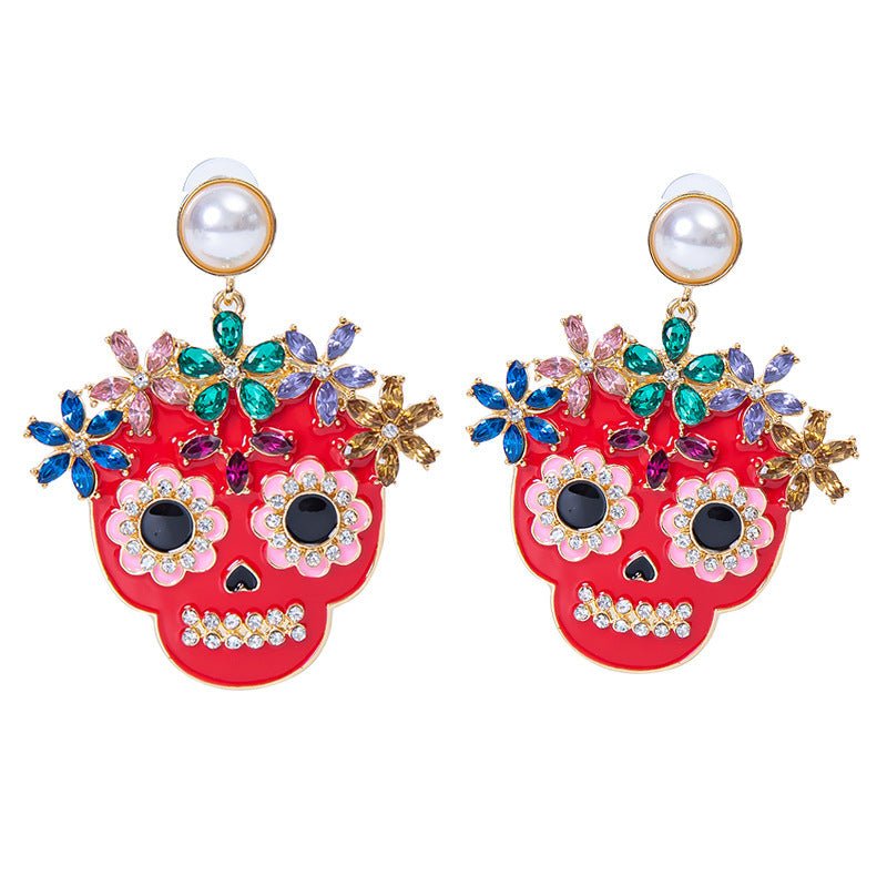 Skull Earrings Statement Diamond Earrings-Jewearrings