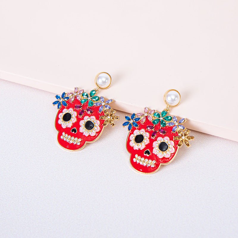 Skull Earrings Statement Diamond Earrings-Jewearrings