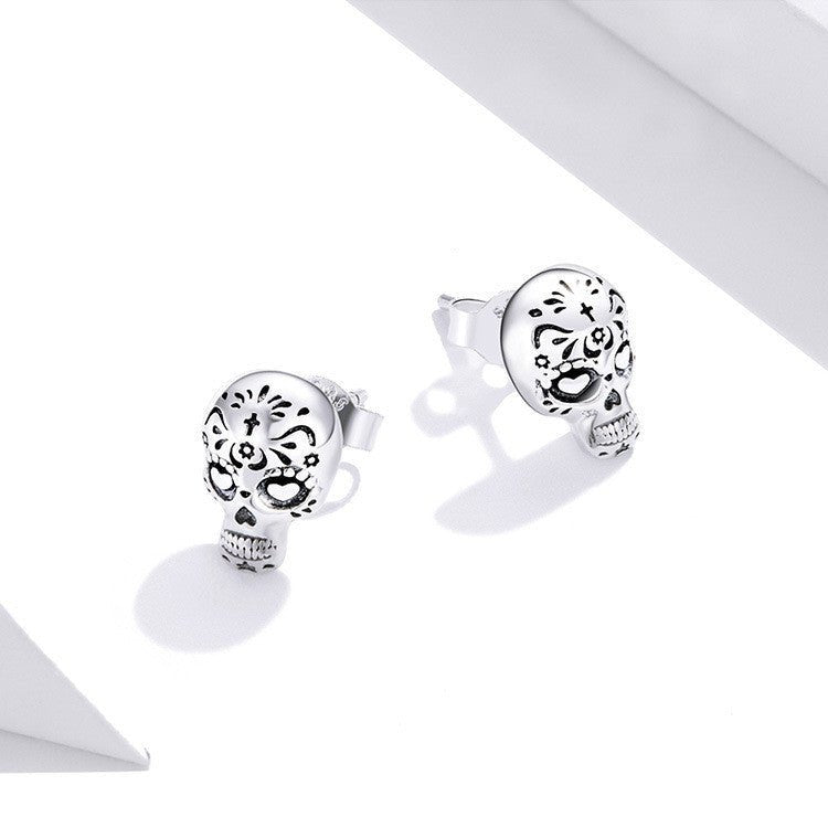 Skull Earrings Sterling Silver Cool Earrings-Jewearrings