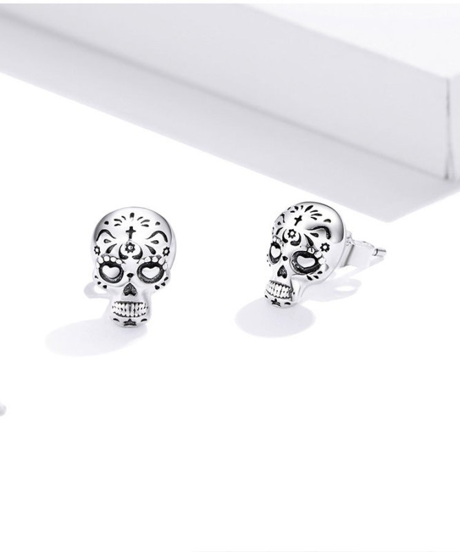 Skull Earrings Sterling Silver Cool Earrings-Jewearrings