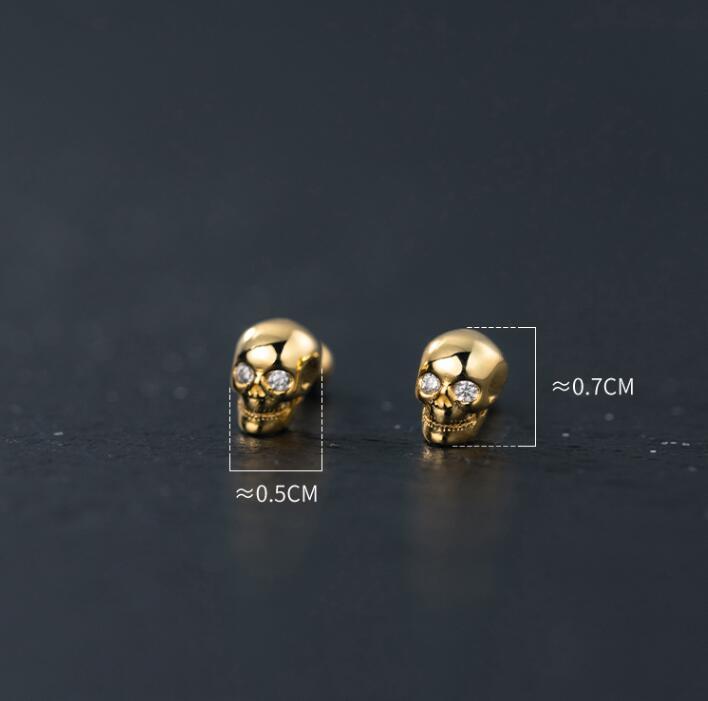 Skull Earrings Sterling Silver Gilded Earrings-Jewearrings