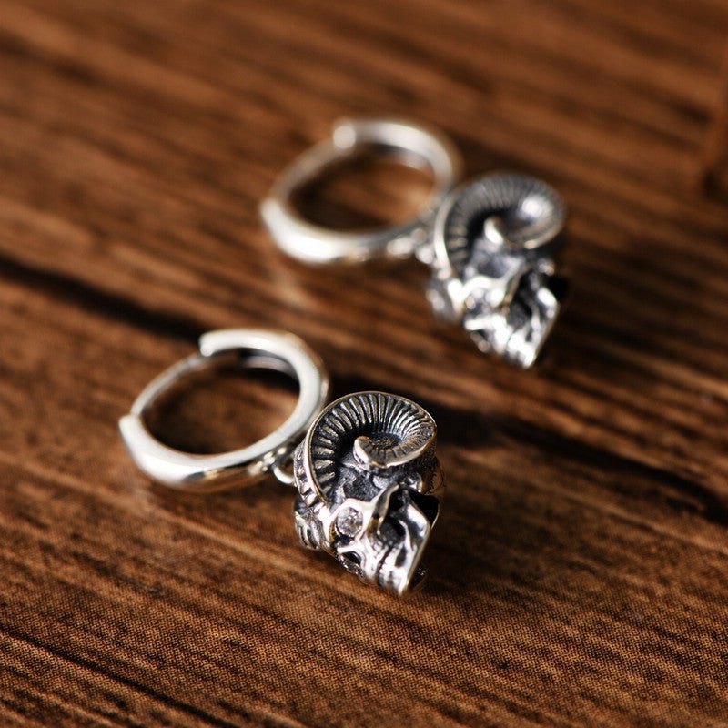 Skull Earrings Sterling Silver Trendy Sheep Horn-Jewearrings