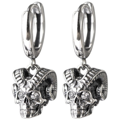 Skull Earrings Sterling Silver Trendy Sheep Horn-Jewearrings