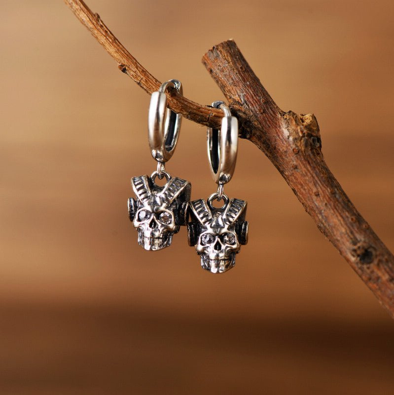 Skull Earrings Sterling Silver Trendy Sheep Horn-Jewearrings