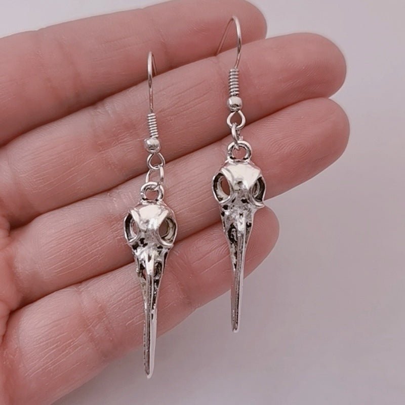 Skull Earrings Triple Moon Pentagram Crow Head-Jewearrings