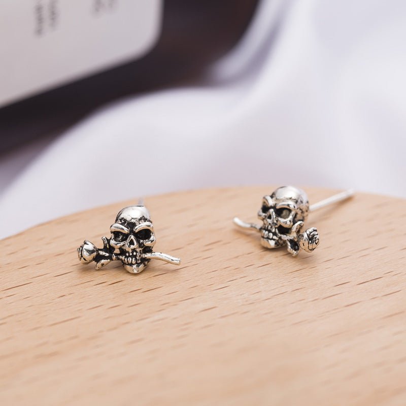 Skull Earrings Vintage Rose Silver-Jewearrings