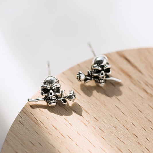 Skull Earrings Vintage Rose Silver-Jewearrings