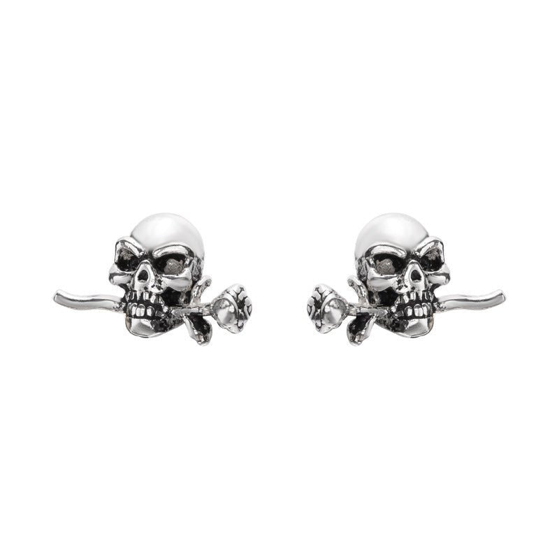 Skull Earrings Vintage Rose Silver-Jewearrings