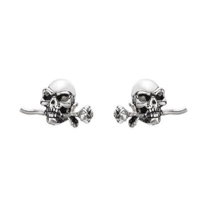 Skull Earrings Vintage Rose Silver-Jewearrings