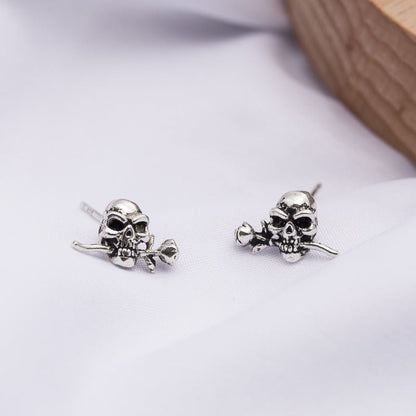 Skull Earrings Vintage Rose Silver-Jewearrings